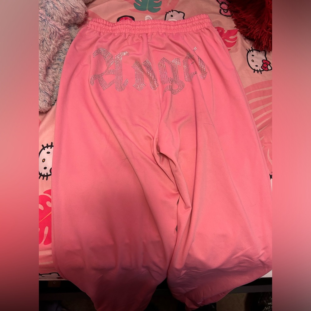 Pink Shein Rhinestone Angel Sweatpants